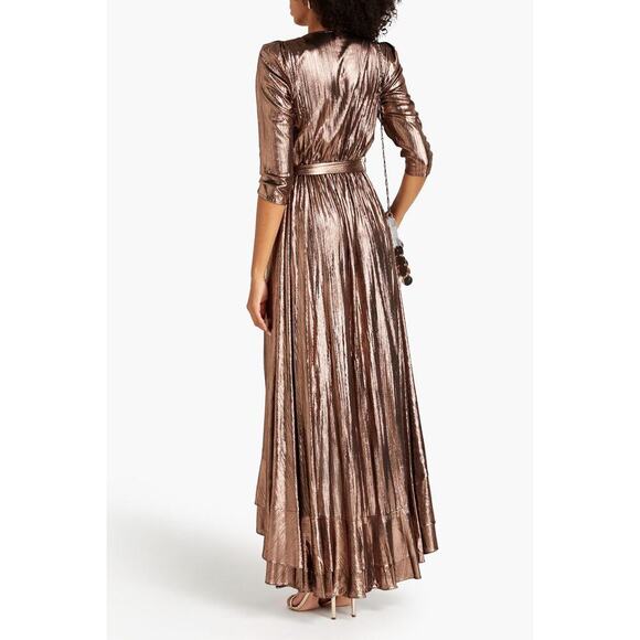 Retrofete NWT Flora Metallic Jersey Midi Wrap Dress in Bronze V-Neck Size XS - Picture 11 of 11